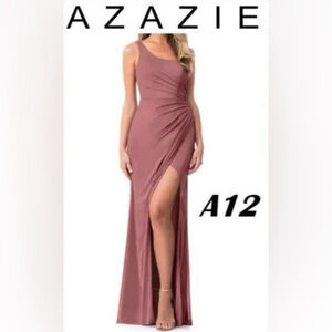 Azazie, Women's Cassia One Shoulder Floor Dress - Desert Rose. Size: A12. NIB